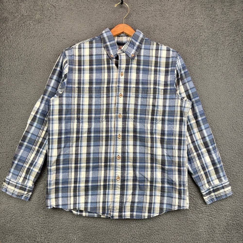 Ridgecut Toughwear Mens Blue Grey Plaid Flannel Button Down Shirt Size Medium